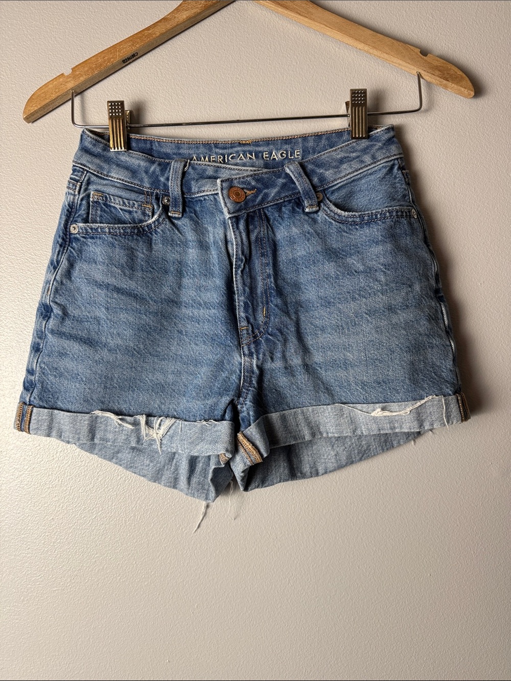 American Eagle Outfitters Light Wash Rolled-Hem Denim Shorts